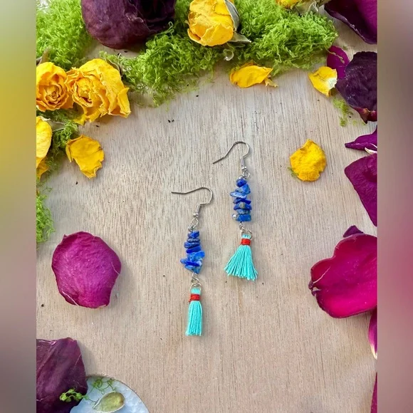 Handmade Lapis Lazuli Tassel Earrings | Wisdom • Truth • Spiritual Power - Picture 3 of 3